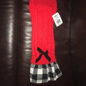 Red pet sweater dress w/ black & white check Medium velvet bow